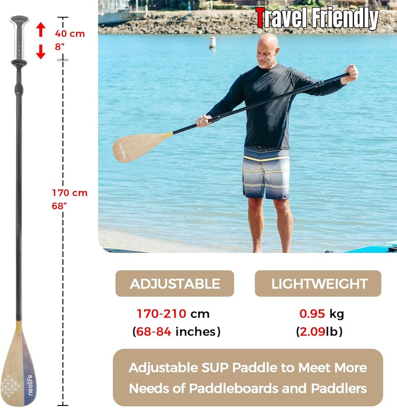 WONITAGO SUP Paddleboard Paddle with Carbon Fiber Shaft and PP Blade, Floating Adjustable Stand Up Paddle Board Paddle, 170-210 cm/68-84 Inches - Image 2